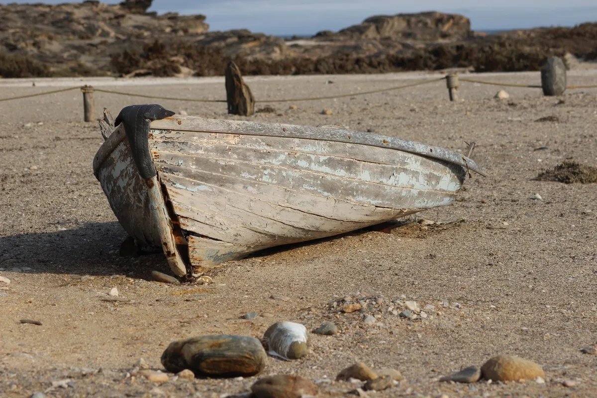 Small boat wreck in the desert sand